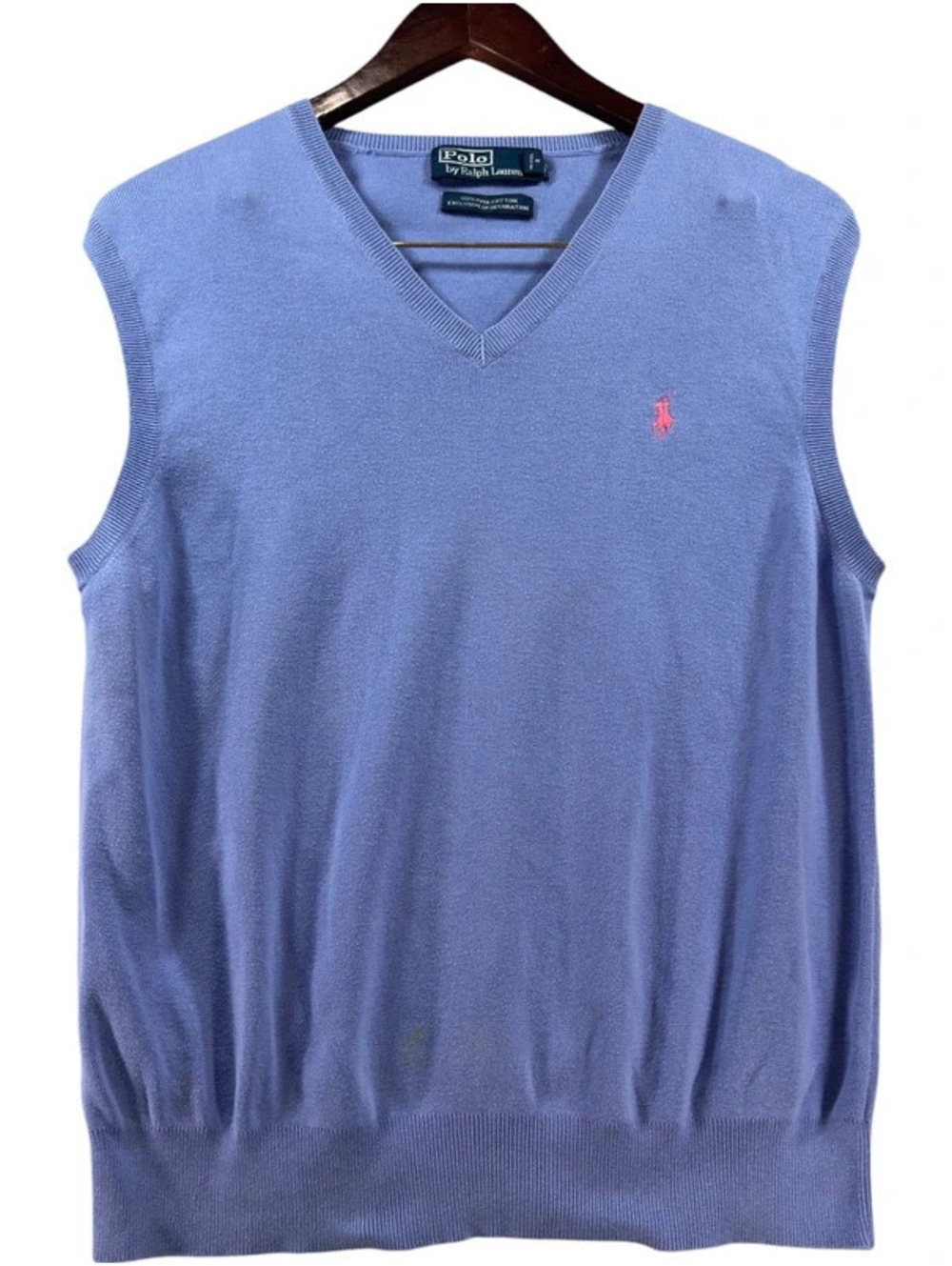 Polo Ralph Lauren Blue Pima Cotton V-Neck Sweater Vest Size M